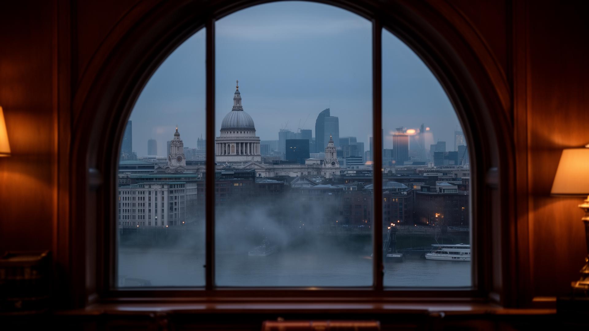 View of the City of London at dusk
